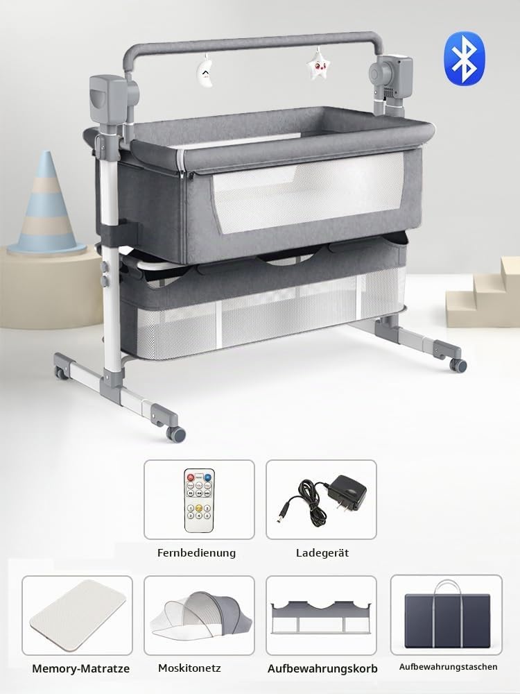 Beistellbett Baby, Convertible Grosser Raum Babybett für Co-Sleeping, Beistellbett Baby Boxspringbet