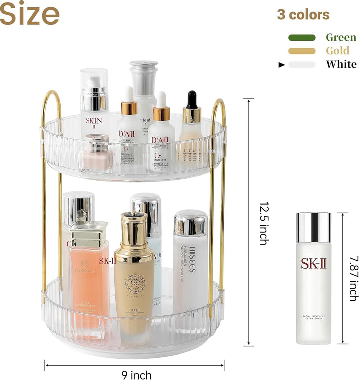 ROWNYEON Make up Organizer 360° Drehbar, Kosmetik Organizer, Hautpflege Parfüm Organizer 2 Lagen Bad