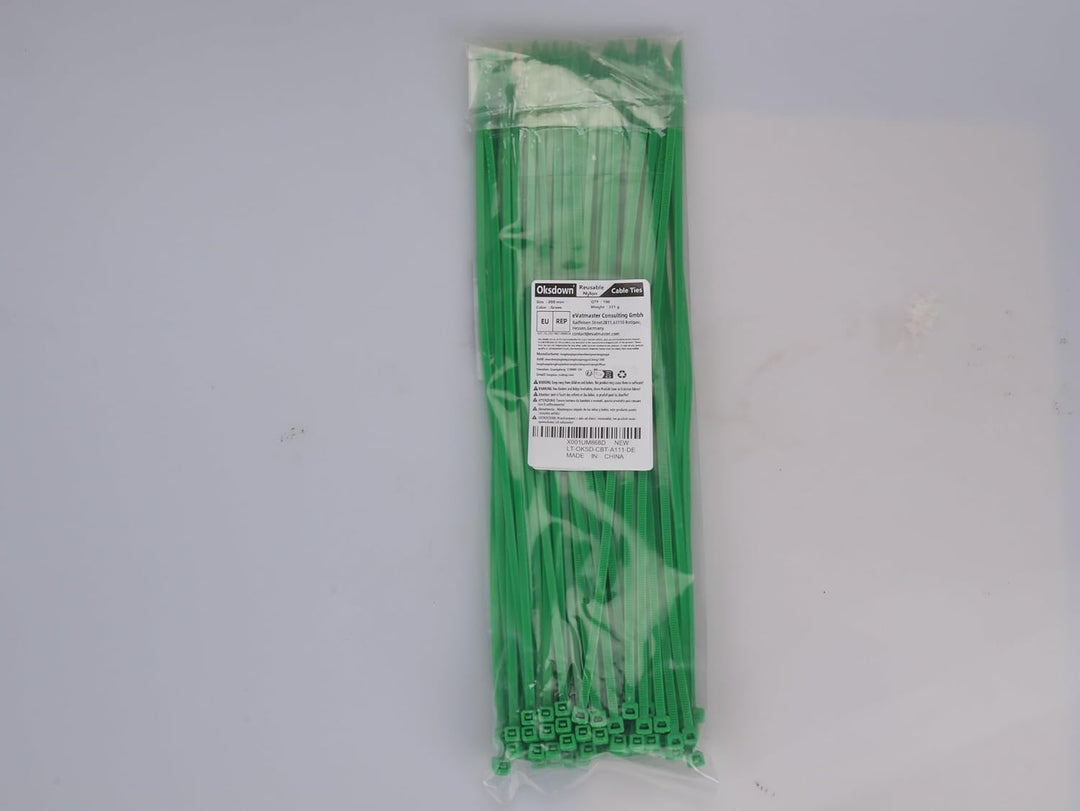 Kabelbinder wiederverschliessbar Grün 200 mm × 7,6 mm 100 Stück UV-Beständig Stark Gross Nylon Kunst