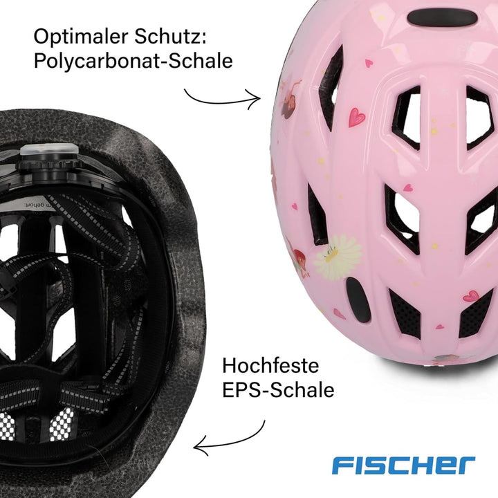 FISCHER Kinder-Helm, Fahrradhelm, Jugendhelm mit integriertem LED-Rücklicht, XS/S, 48-54cm Fairy, Fa