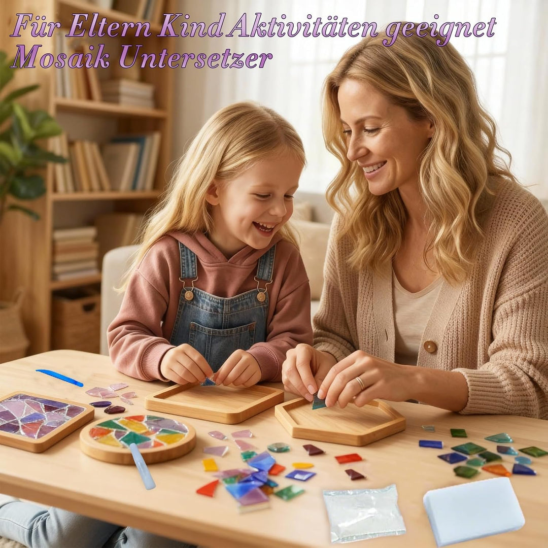 Mosaik Bastelset Kinder,4 Stück Mosaiksteine Zum Basteln und Holz Untersetzer, Mosaik Bastelset DIY