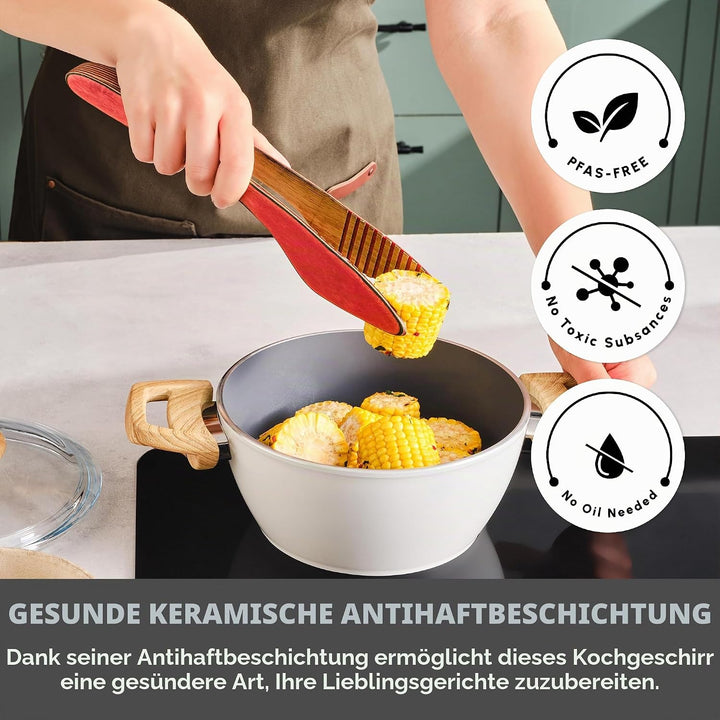 Karaca Swiss Crystal Antihaft-Induktions-Schmortopf mit Deckel, 20 cm, Cremefarben Kochtopf, PFOA/PF