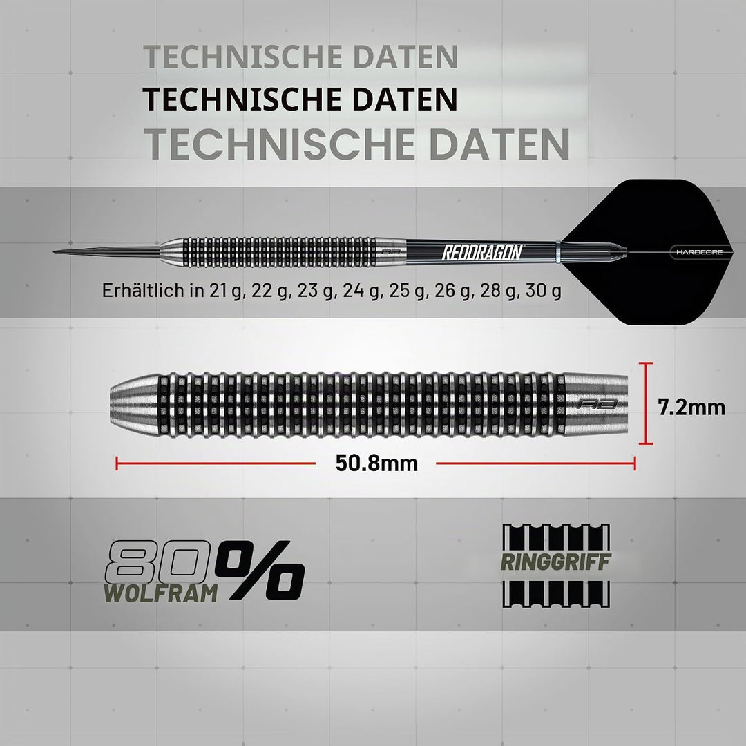 RED DRAGON Pegasus Professionelles Wolfram-Steeltip-Dart-Set, erhältlich in 21, 23, 24, 25, 26, 28,
