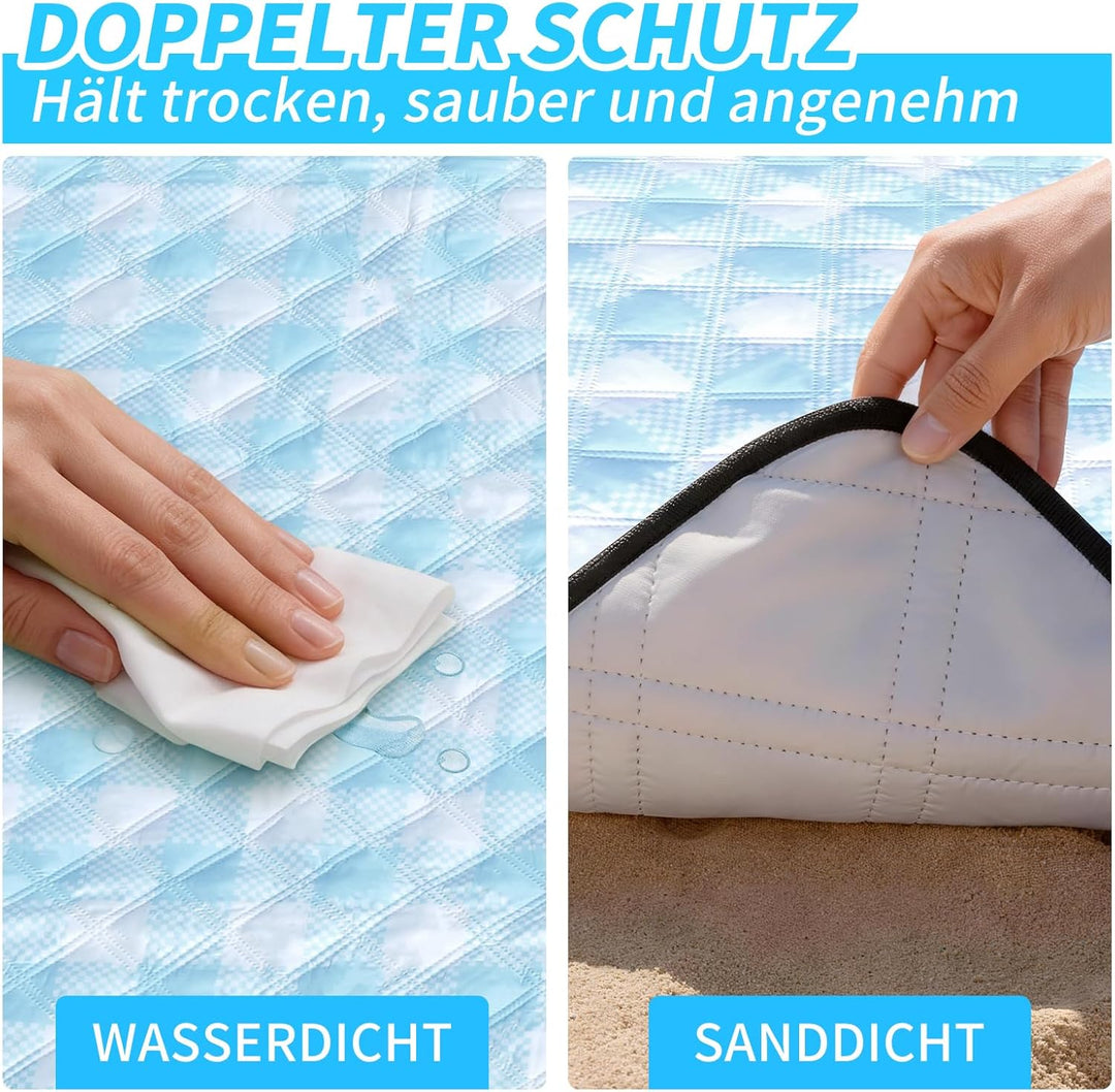sapsisel wasserdichte Picknickdecke für 6-8 Erwachsene, Extra grosse Stranddecke, Picknickmatte für