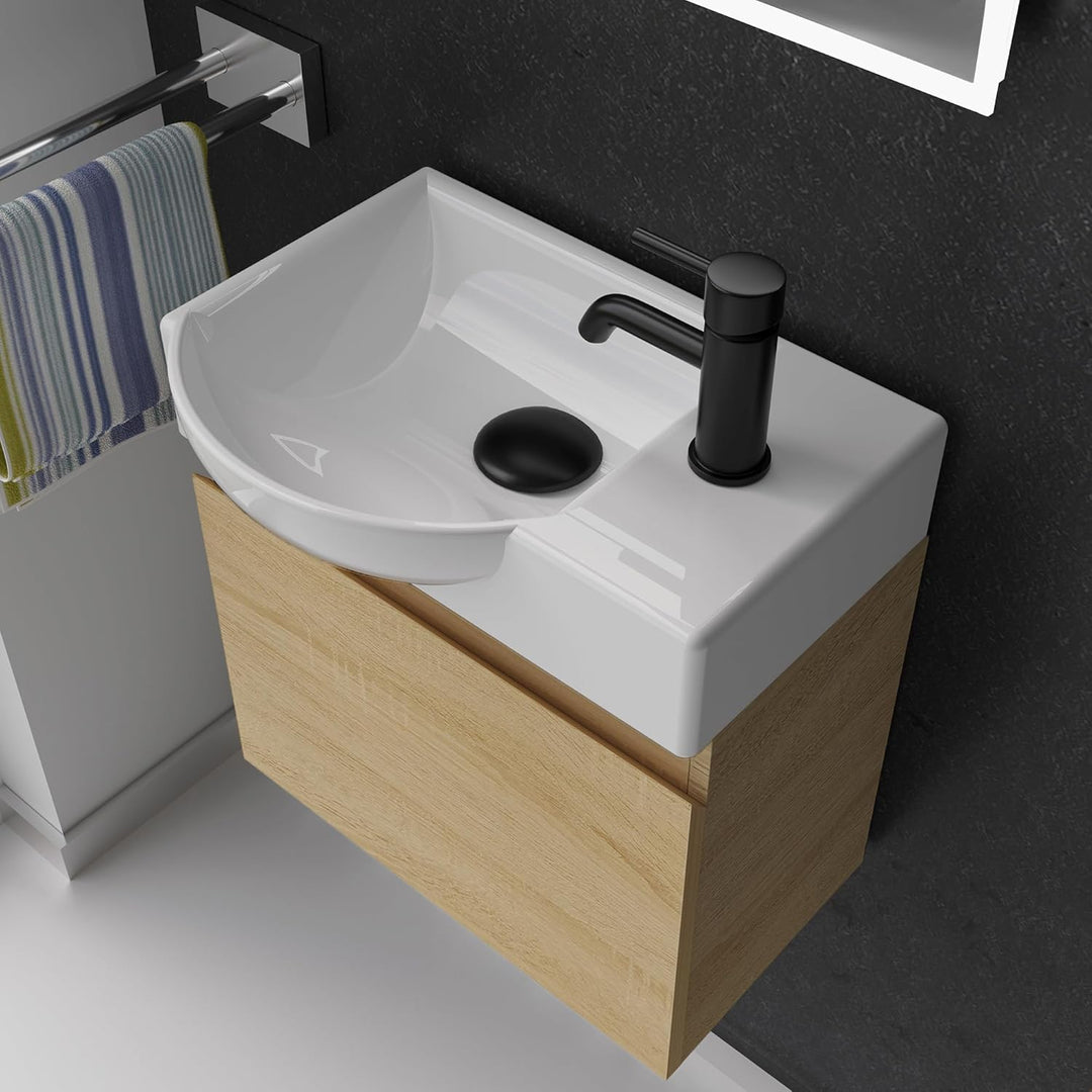 Alpenberger Waschtisch mit Unterschrank | Gäste WC Waschbecken Klein 45 cm Breit | Aufsatzwaschbecke