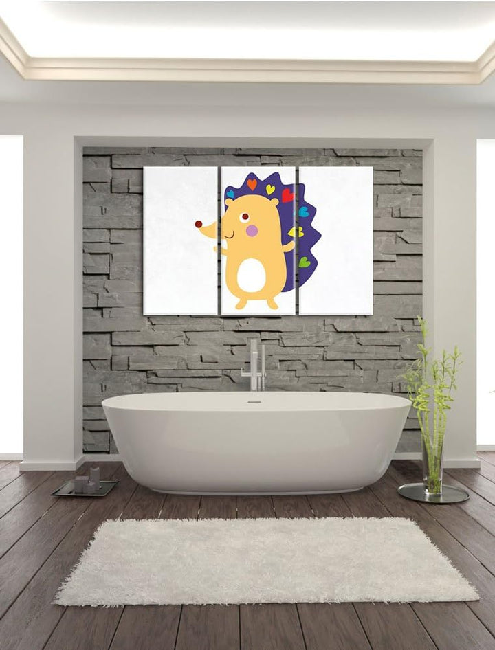 Pixxprint Niedlicher Igel weiss 3-Teiler Leinwandbild 120x80 Bild auf Leinwand