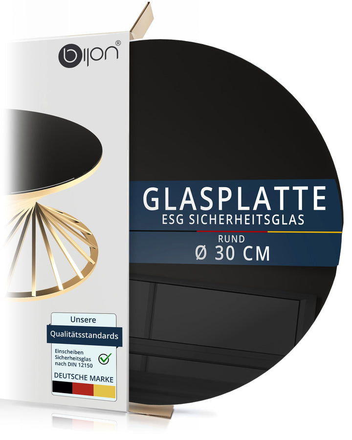 BIJON Glasplatte Schwarz Rund Tisch ESG Sicherheitsglas - Für Esstisch, Couchtisch, Gartentisch, Sch
