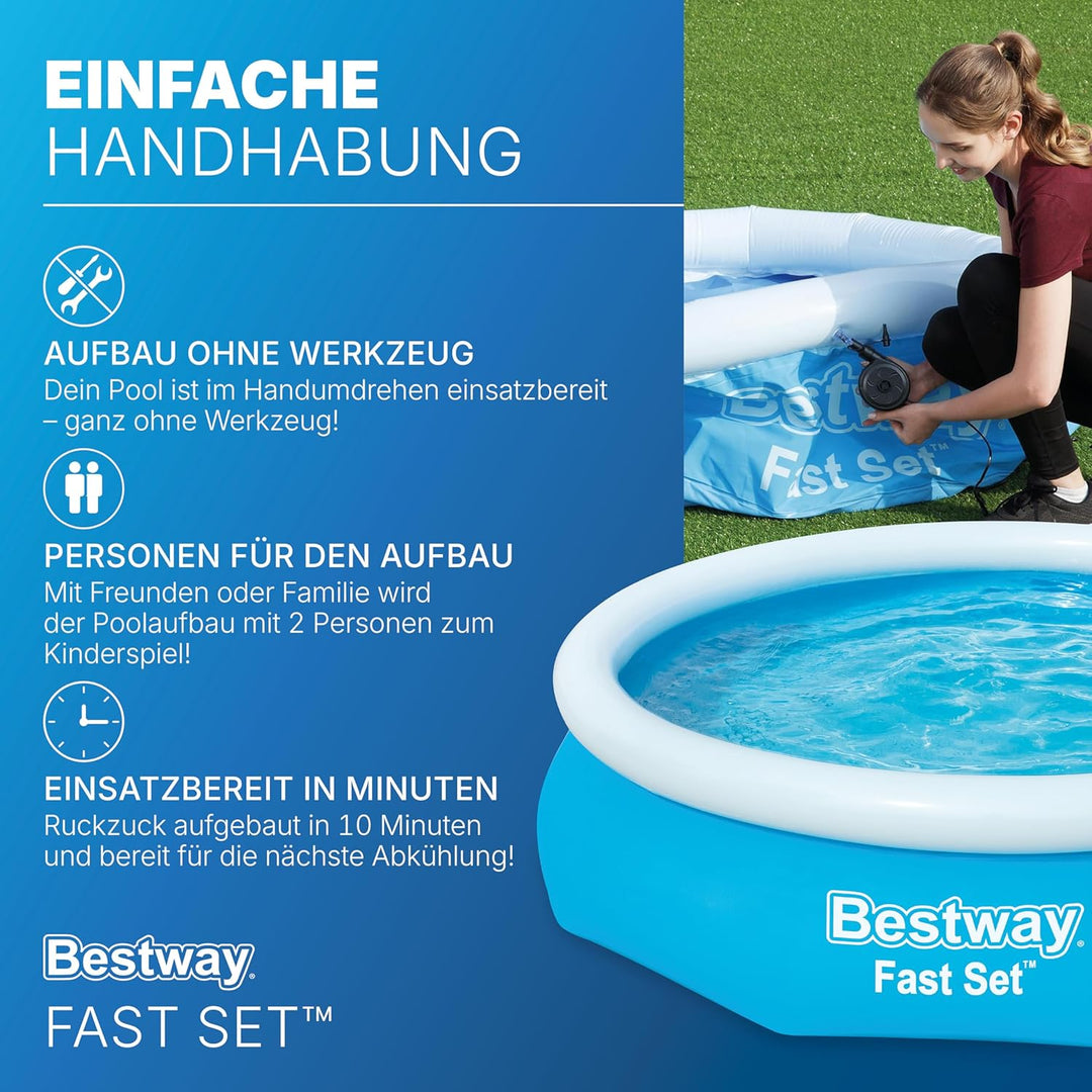 Bestway Fast Set Aufstellpool-Set mit Filterpumpe Ø 305 x 76 cm, blau, rund