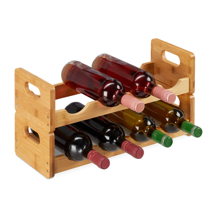 Relaxdays Weinregal, platzsparende Weinablage für 8 Flaschen, quer, Flaschenregal aus Bambus, HBT 24