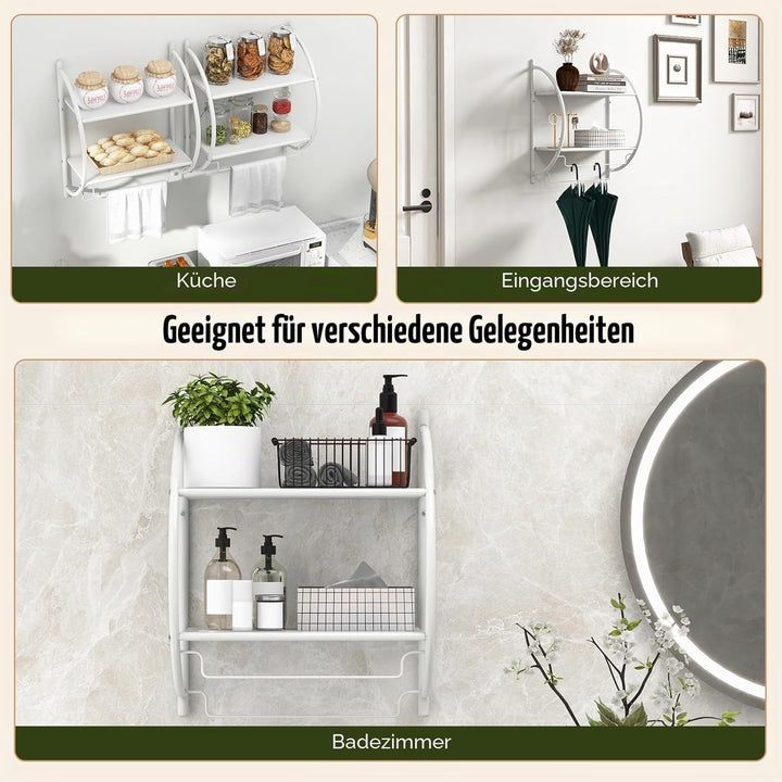 LIFEZEAL Badezimmerregal Hängend, Wandregal Badezimmer mit 2 Ablagen & Handtuchhalter, Hängeregal Wa