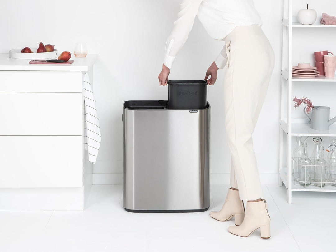 Brabantia Bo Touch Mülleimer — 2 x 30-Liter-Inneneimer (matter Stahl, fingerabdruckfest) Müll-/Recyc
