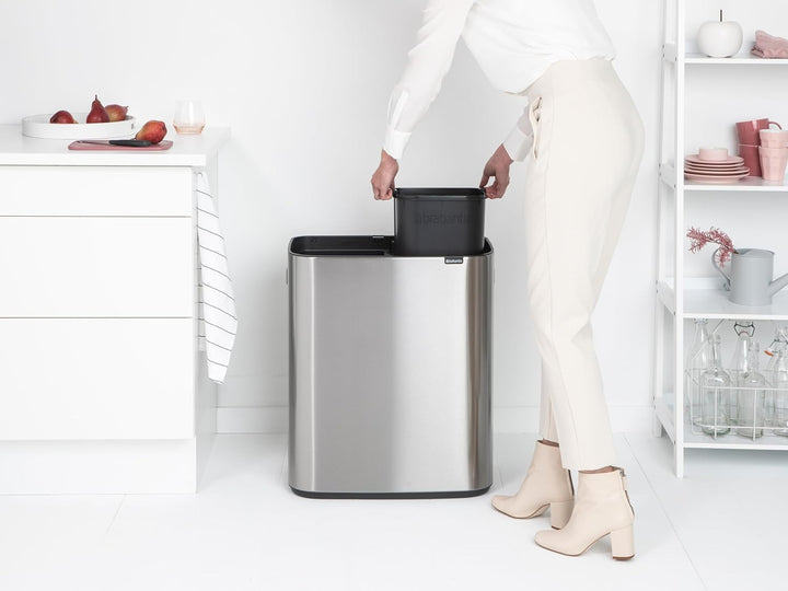 Brabantia Bo Touch Mülleimer — 2 x 30-Liter-Inneneimer (matter Stahl, fingerabdruckfest) Müll-/Recyc