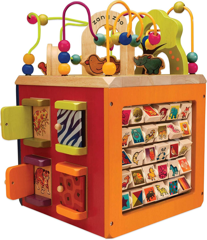 B. toys Grosser Motorikwürfel, Motorikspielzeug Activity Center mit Motorikschleife mit Zootieren, H