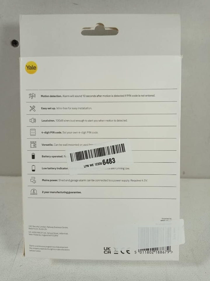 Yale Alarm für Schuppen und Garagen, freistehender oder an der Wand montierter Funkalarm, zum einfac