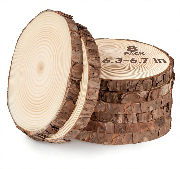 8 Stücke Holzscheiben 16-17 cm, Runde Holzscheiben 1,5 cm Dick, Unvollendete Holzkreise ohne Loch, B