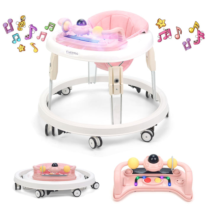 Baby Lauflernhilfe, One-Touch Folding Baby Walker, Lauflernwagen Anti-Roll 8-Rad-Rundfahrwerk, 7-Gan