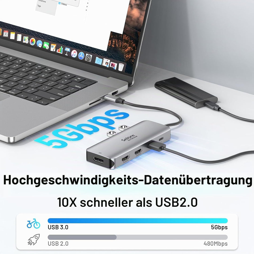 USB C Dockingstation Triple Display Dual HDMI Adapter, 9 in 1 Laptop Docking Station zu Displayport