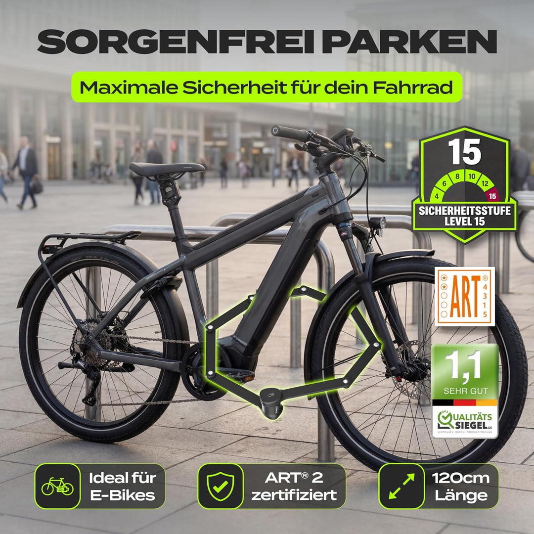 IMPACT® FlexLock 15 - Premium Faltschloss Fahrrad [HOHE SICHERHEIT] - Handliches Fahrradschloss mit