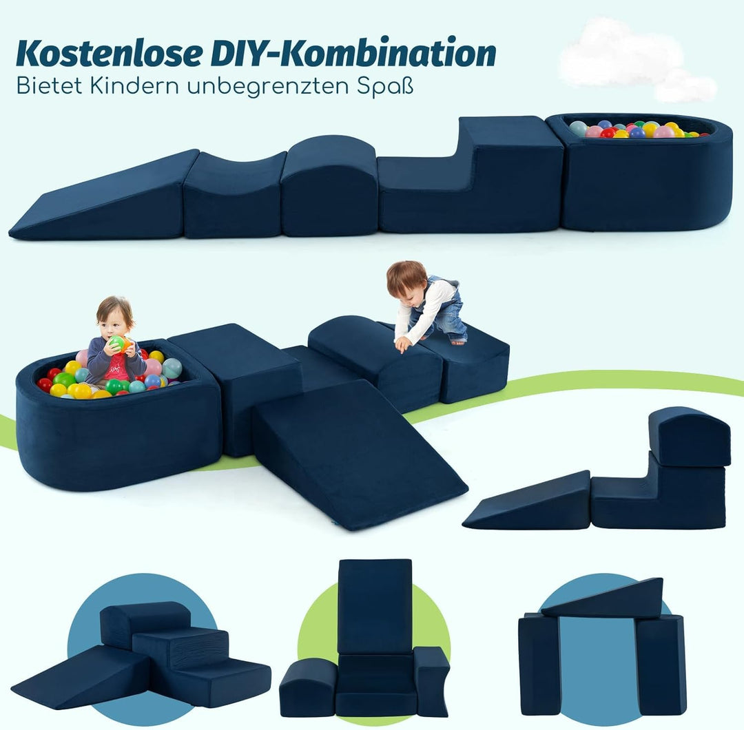 FANTASK 5 TLG. Grossbausteine, Kletterblöcke Softbausteine mit Bällebad (Marineblau), Navy Blue