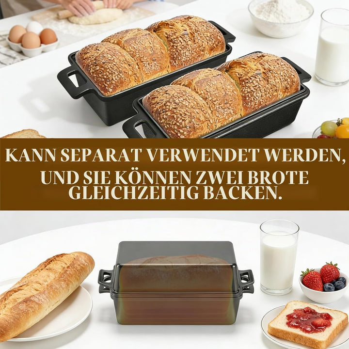 CISSIYOG Gusseisen Brotbackform Mit Deckel, Schwere Kastenform Inkl. 2 Antihaft-Silikonmatten (56x15