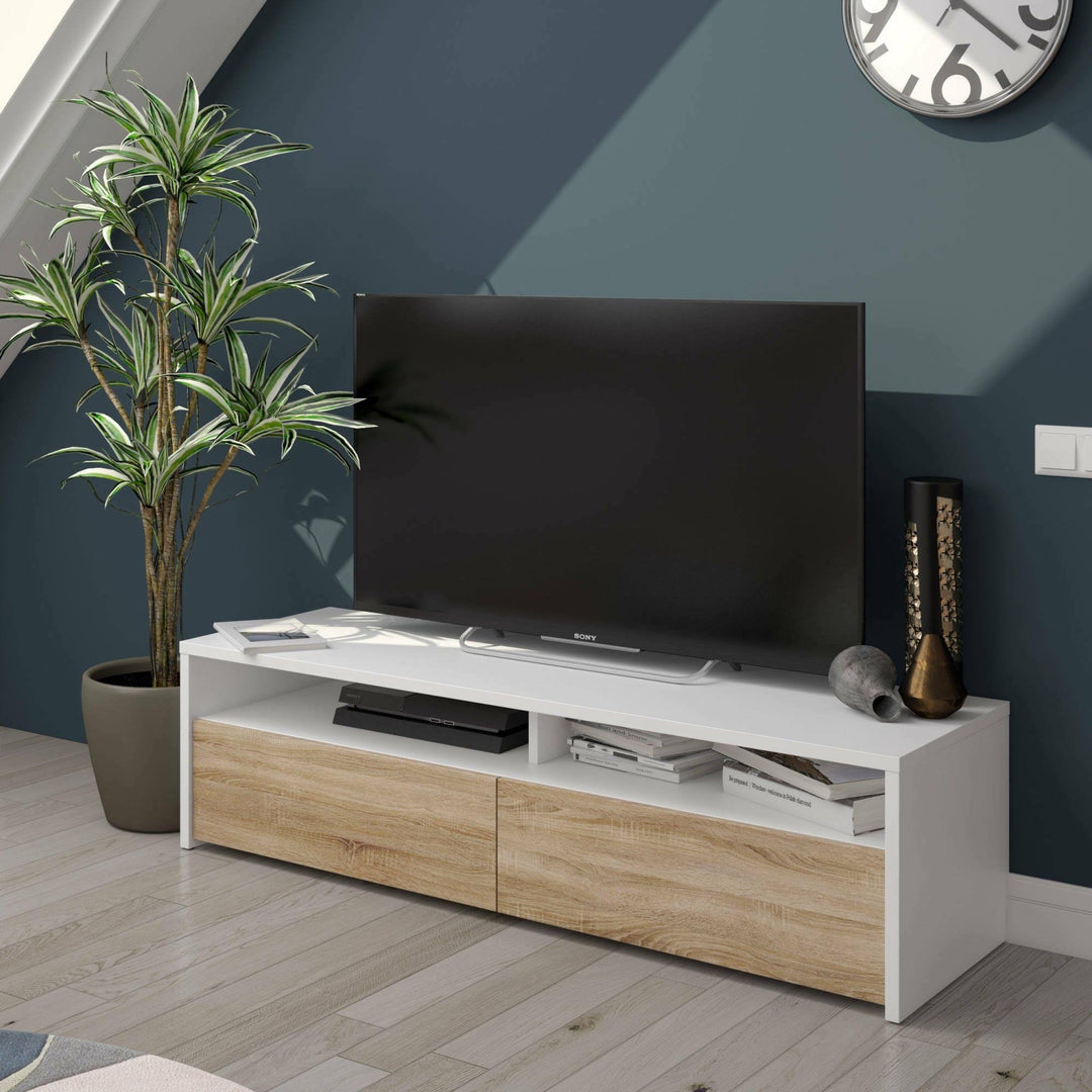 Dmora - TV-Ständer Henderson, Sideboard für Wohnzimmerfernseher mit 2 Türen, Fernsehtisch, Niedriges