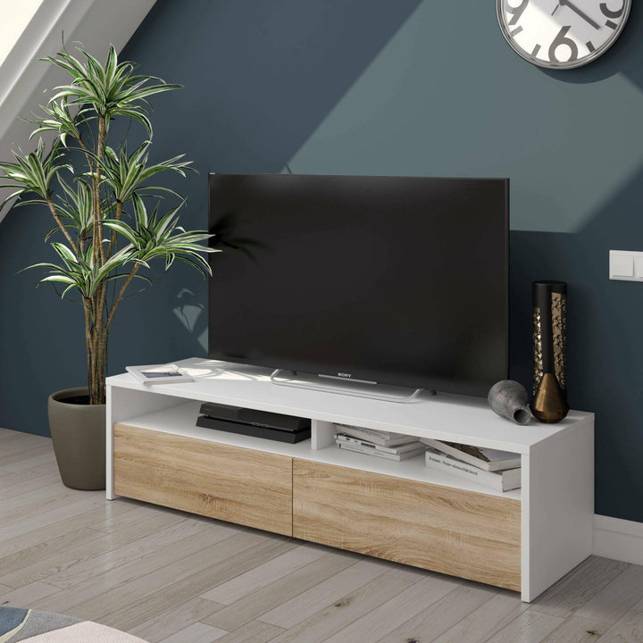 Dmora - TV-Ständer Henderson, Sideboard für Wohnzimmerfernseher mit 2 Türen, Fernsehtisch, Niedriges