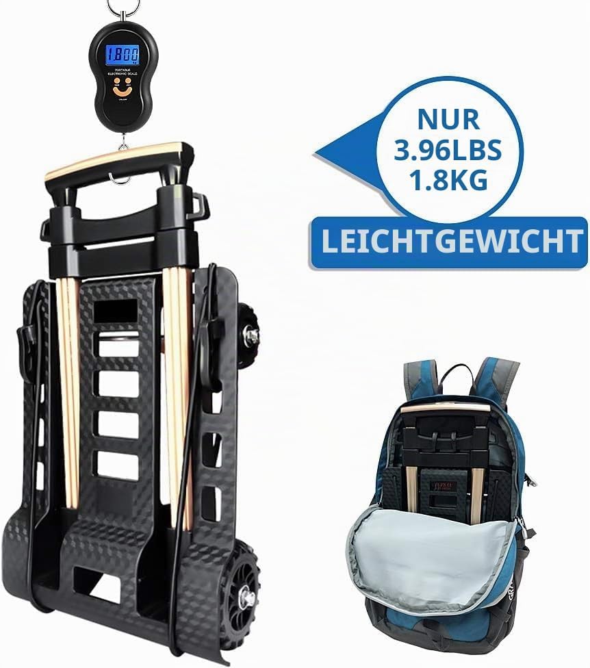 Faltbarer Handwagen, geräuschlose, verschleissfeste PU-Tankräder und einstellbare Aluminium-Deichsel