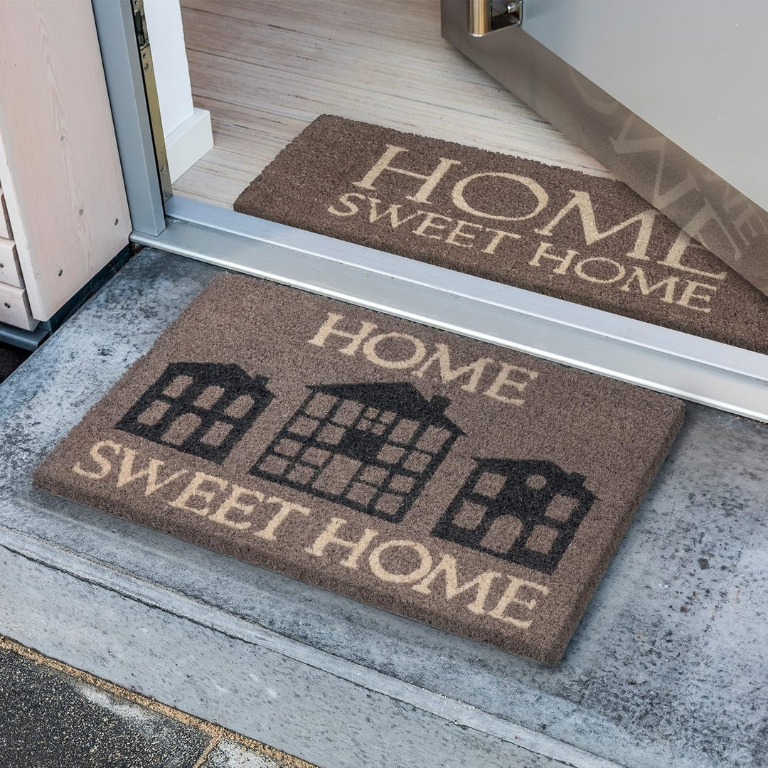 Rutschfeste Kokosmatte - Fussmatte Home Sweet Home grau 40x60cm (Rechteckig) Home Sweet Home Grau 40