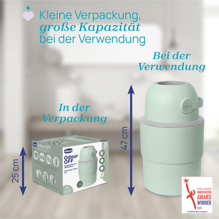 Chicco Teleskop-Windeleimer, Geräumig und Praktisch, Kompaktes Design, Kompatibel mit Chicco Odour O