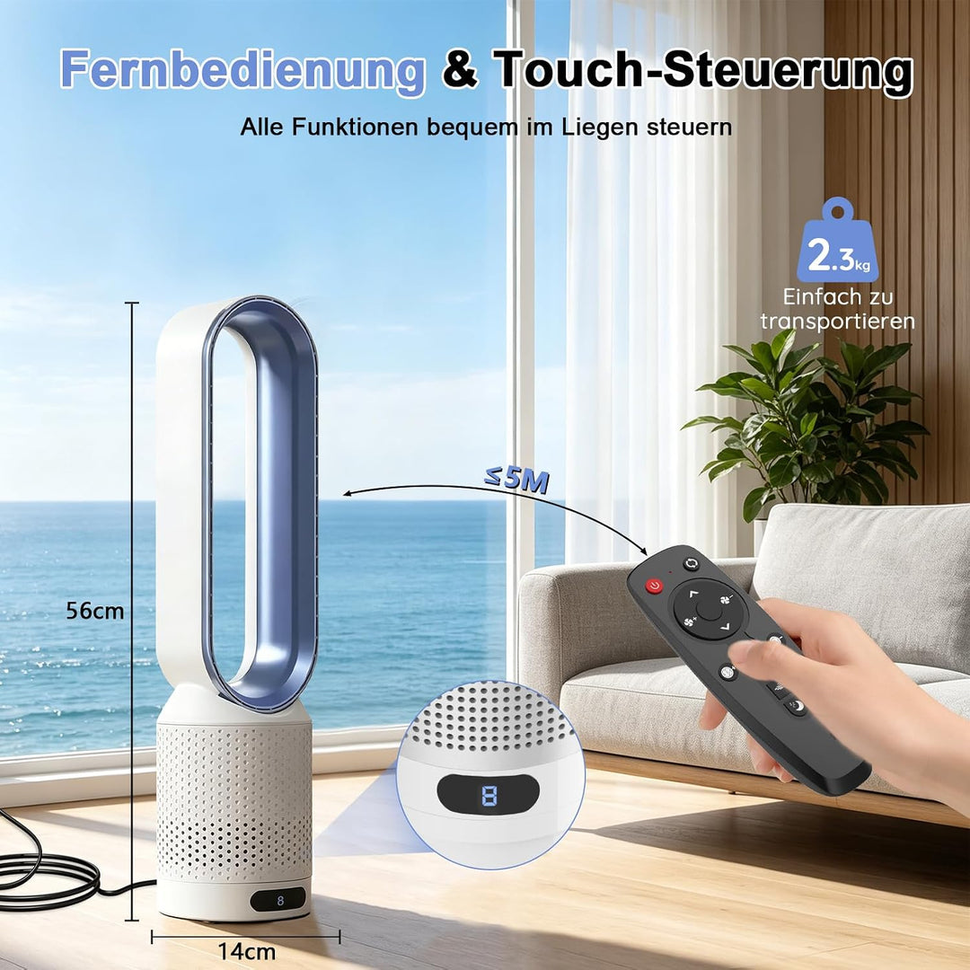 Rotorloser Ventilator mit Fernbedienung, cooling ace Lüfter, Luftkühler, mobiles Klimagerät, 8 Gänge