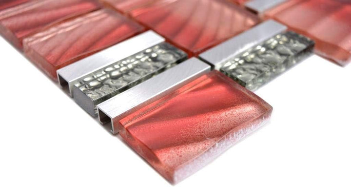 Aluminium Mosaik Glasmosaik ALU rot Wand Küche Dusche Bad Fliesenspiegel|88-0009_f|10 Mosaikmatten