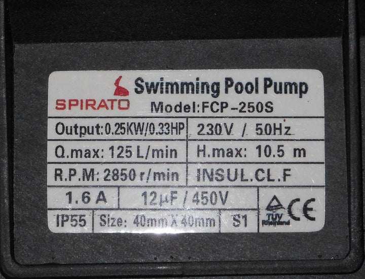 SPIRATO Filterpumpe FCP-250S für Schlauchanschluss