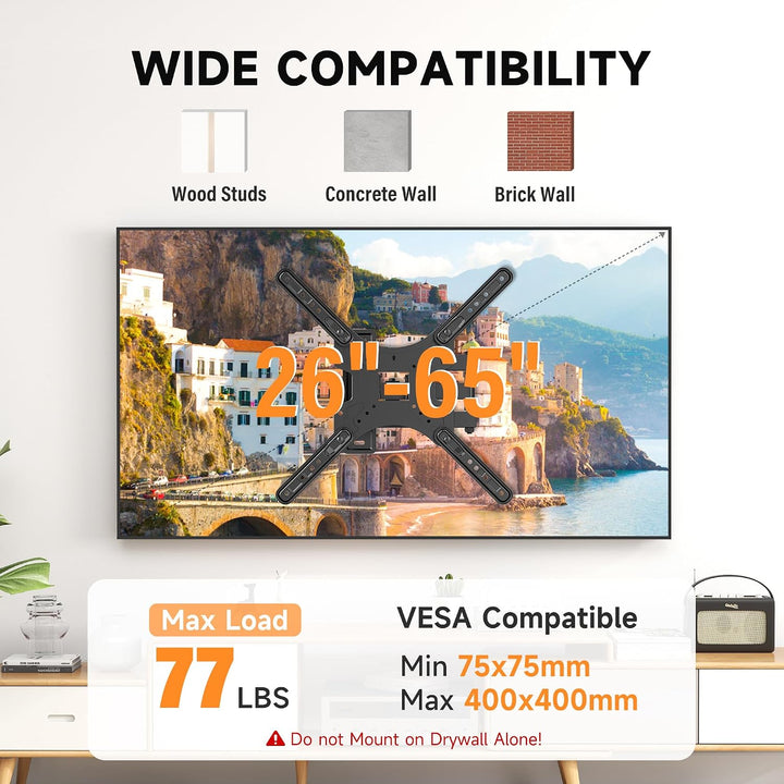 XINLEI TV Wandhalterung Schwenkbar Neigbar, TV Halterung für 26-65 Zoll Flach &amp; Curved Fernseher bis