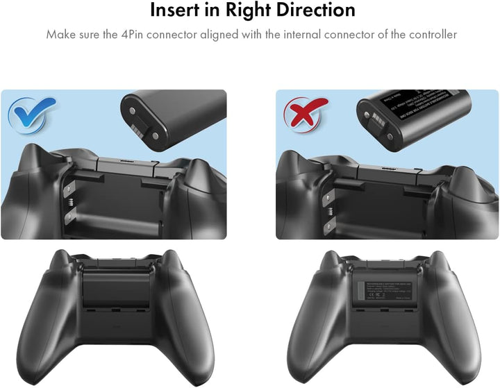 ElecGear Wiederaufladbare Lithium Ionen Akku für Xbox Controller, 2 Stück 1200mAh Li-Ion Batterien f