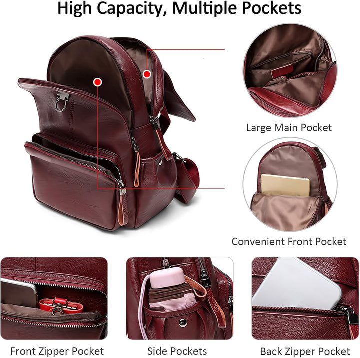 DIRRONA Rucksack Damen Elegant Rucksack im Klappdesign Casual Damen Schultertaschen PU Leder Wasserd