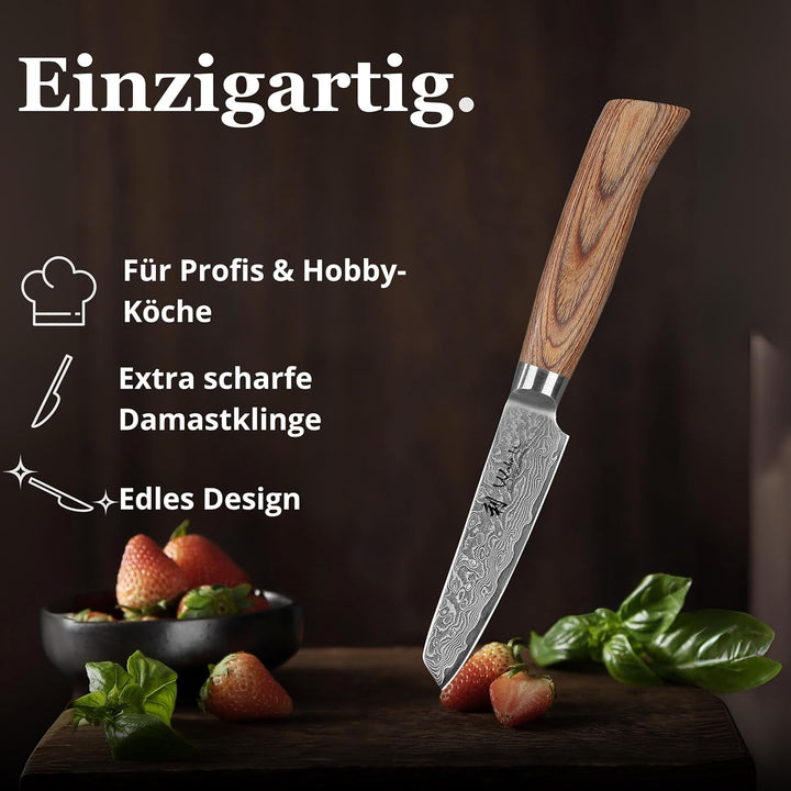 Wakoli EDIB Pro Gemüsemesser aus Damaststahl (VG10 Kern) mit 10 cm Schälmesser Klinge – scharf & erg