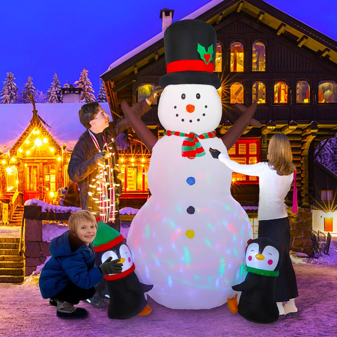 2,44m/8FT Aufblasbarer Schneemann mit 2 Pinguinen – LED Weihnachtsdeko Outdoor, Frosty Figur Beleuch