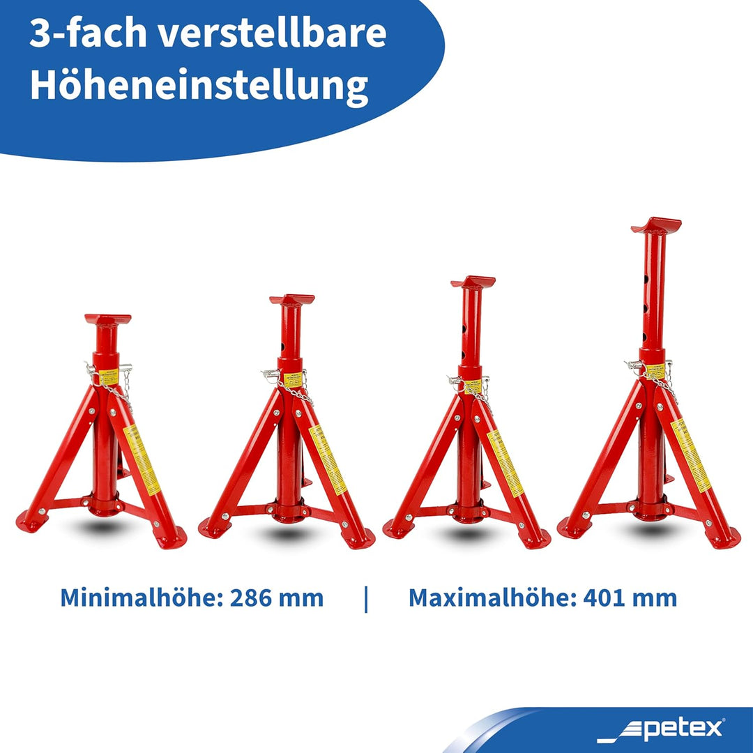 Unterstellbock, höhenverstellbar und faltbar, 2er Set, 3 t, rot