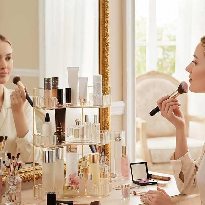 SHANNA Eckiger Make Up Kosmetik Organizer: Stapelbares Make-up-Regal mit grosser Kapazität, Badezimm