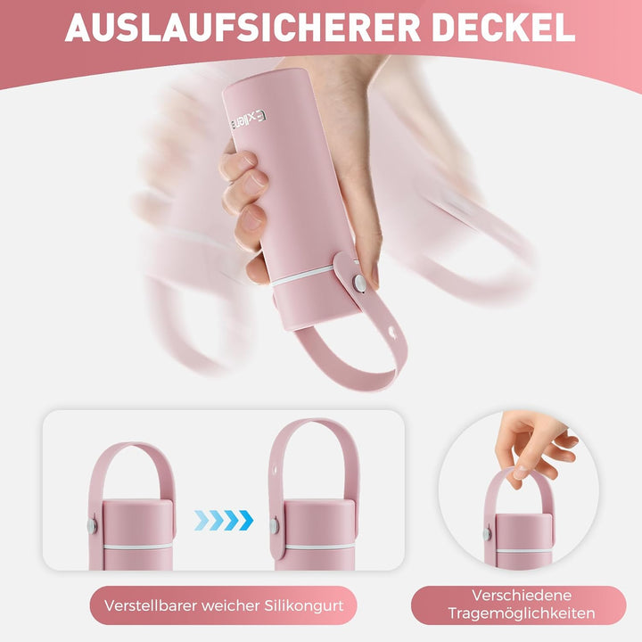 Exllena Trinkflasche Klein 200ml mit Verstellbarer Silikon-Griff – Mini Thermosflasche mit Edelstahl