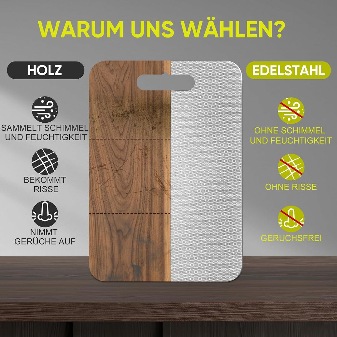 3PCS Edelstahl Schneidebrett mit Titanium – Wabenförmige &amp; glatte Doppelseite, antibakteriell, BPA-f