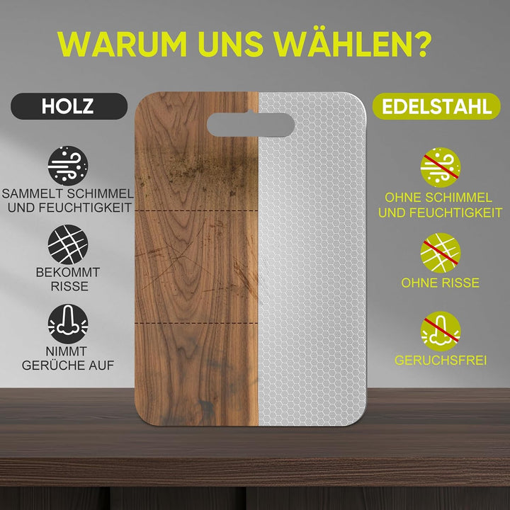 3PCS Edelstahl Schneidebrett mit Titanium – Wabenförmige &amp; glatte Doppelseite, antibakteriell, BPA-f