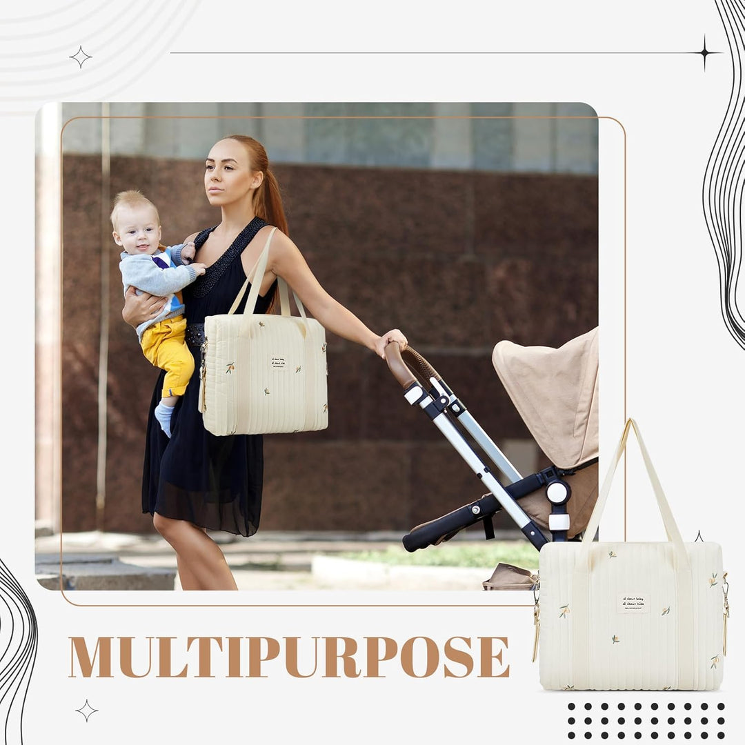 Paterr 2 Pcs Diaper Bag Tote for Baby Small Multifunction Maternity Bag Quilted Cotton Cute Stroller