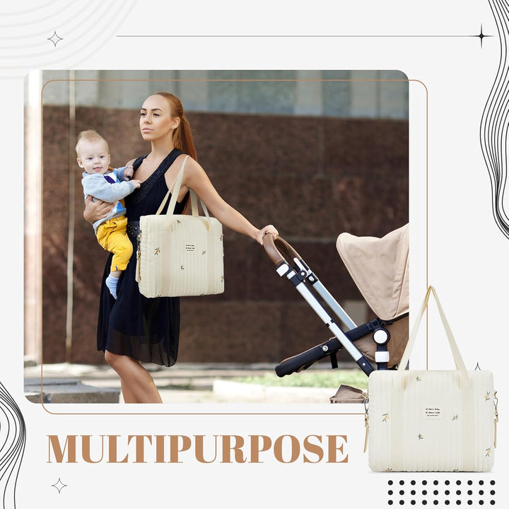 Paterr 2 Pcs Diaper Bag Tote for Baby Small Multifunction Maternity Bag Quilted Cotton Cute Stroller