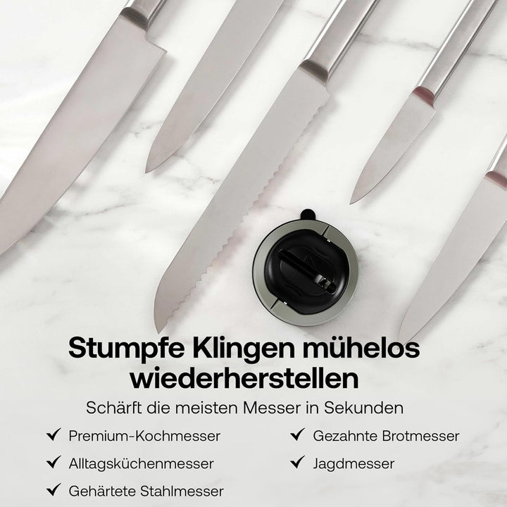 AnySharp Evo Messerschärfer, Freihändige Sicherheit, PowerGrip Saugnapf, Sicheres Schärfen aller Küc