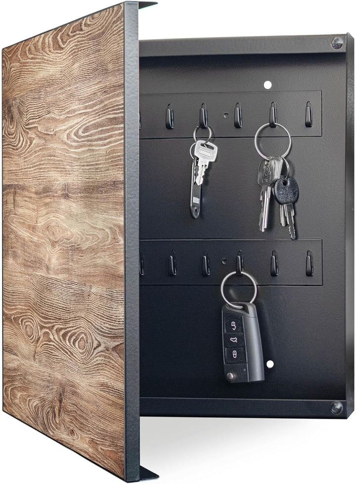 banjado® Grosser Schlüsselkasten Glas/Schlüsselbox 30cm x 30cm mit 50 Haken - Motiv Maserung/Schlüss