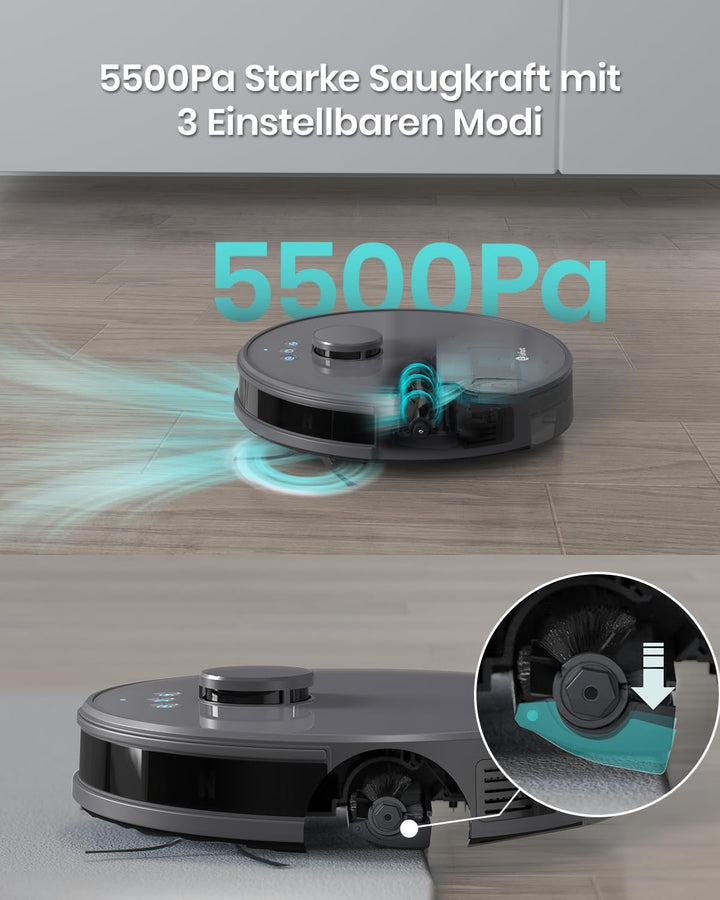 LEFANT M1 Roboter-Staubsauger, Bodenwischen mit Multi-Floor-Mapping, 4000 Pa, LDS-Navigation, Grau M