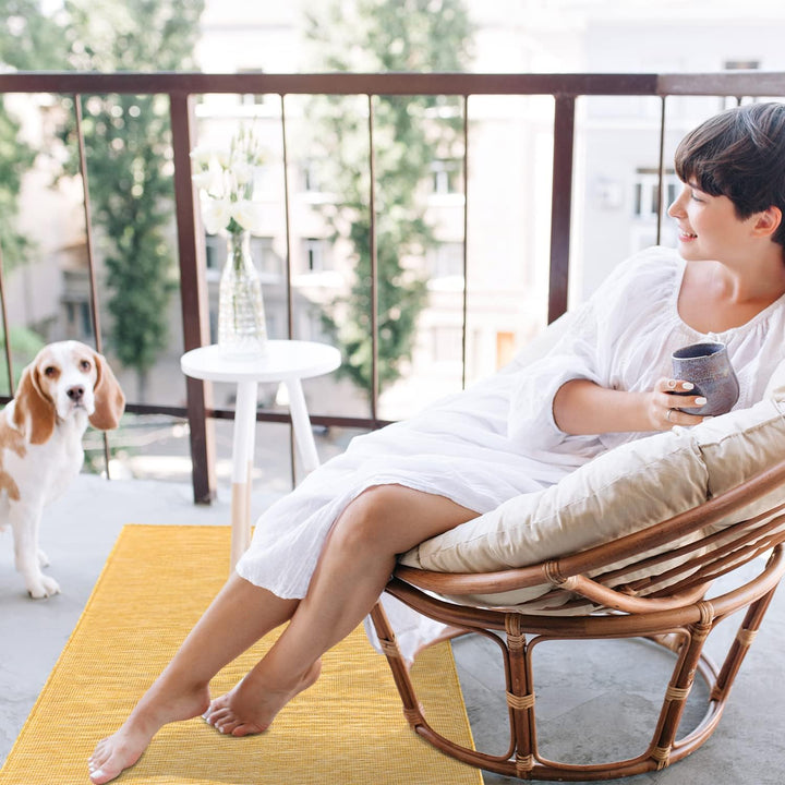 payé Outdoor Teppich Wetterfest - Gelb - 80x150cm - Läufer Küche Badezimmer Balkon Garten Terrassent