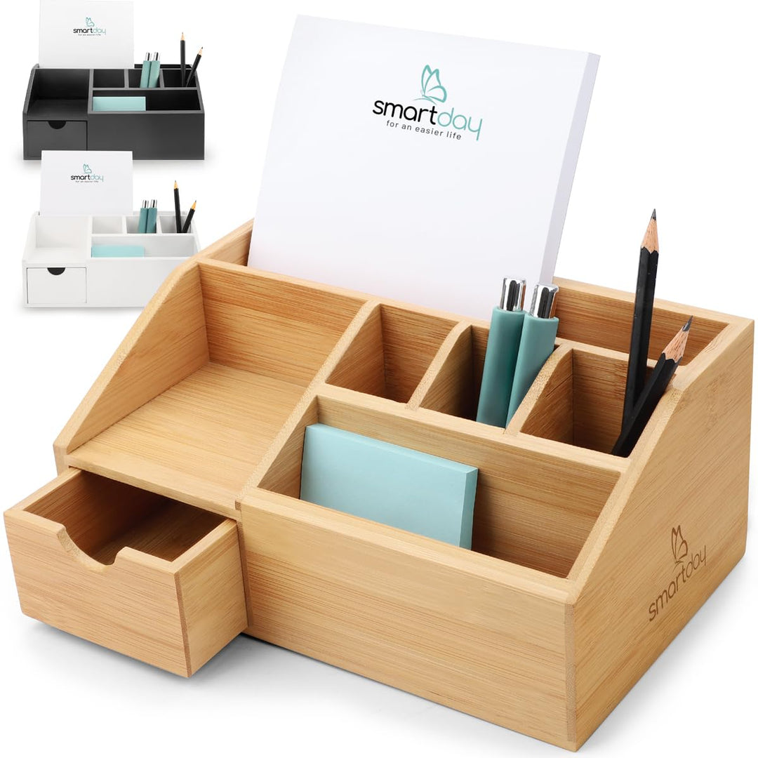 Schreibtisch-Organizer aus Holz mit Schublade - Stiftebox, Schreibtischablage Büro Organizer I Ablag