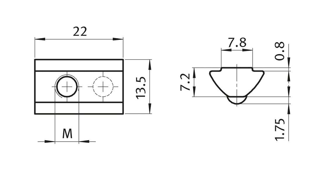 100x Nutenstein V 8 St Nut 8 - Typ I - M5 mit Steg, Federkugel, Stahl verzinkt